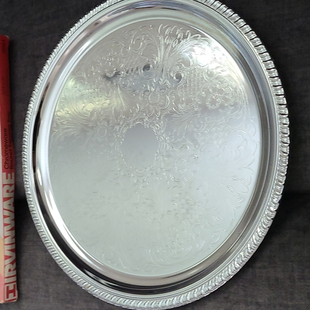 Vintage Irvinware Chromeware Round 12 inch Serving Tray  Made in USA